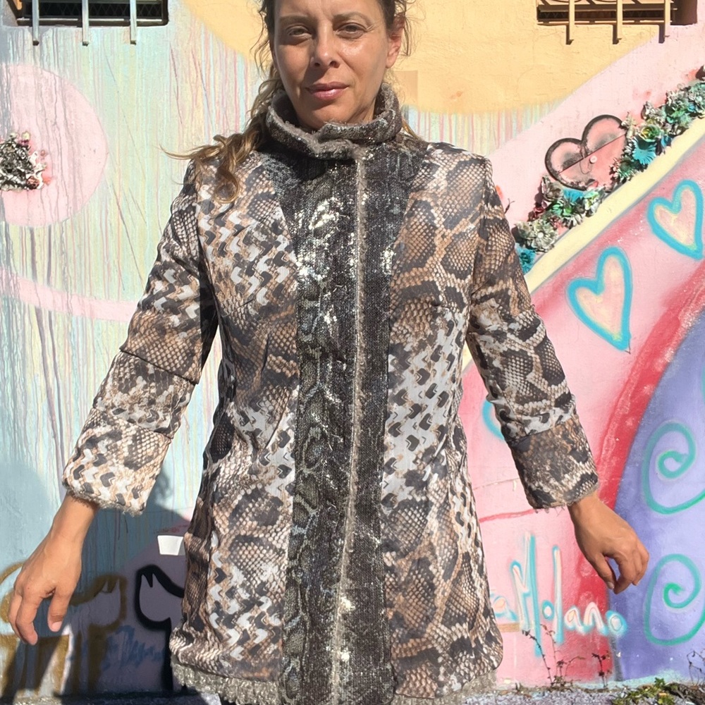 Alberto Makali Brown and Gray Blazer with Animal Print
